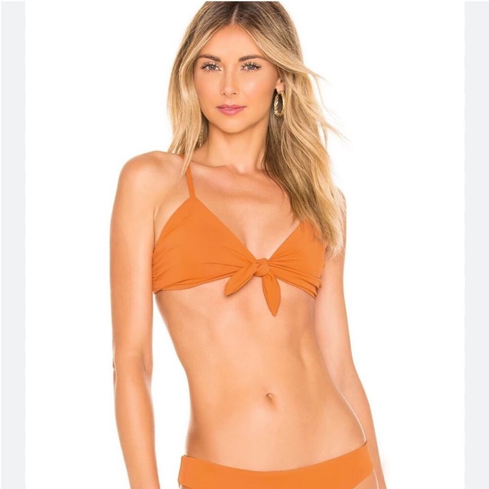 Mara Hoffman Carla Orange Tie Knot Front Bikini Swim Top Size Small